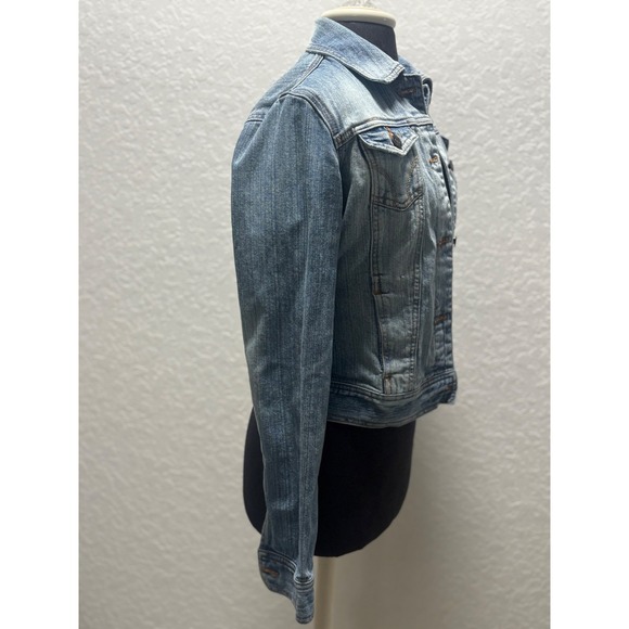 Hollister Womens Blue Denim Trucker Jacket Light Wash Floral Pocket Lining Small - Picture 6 of 10